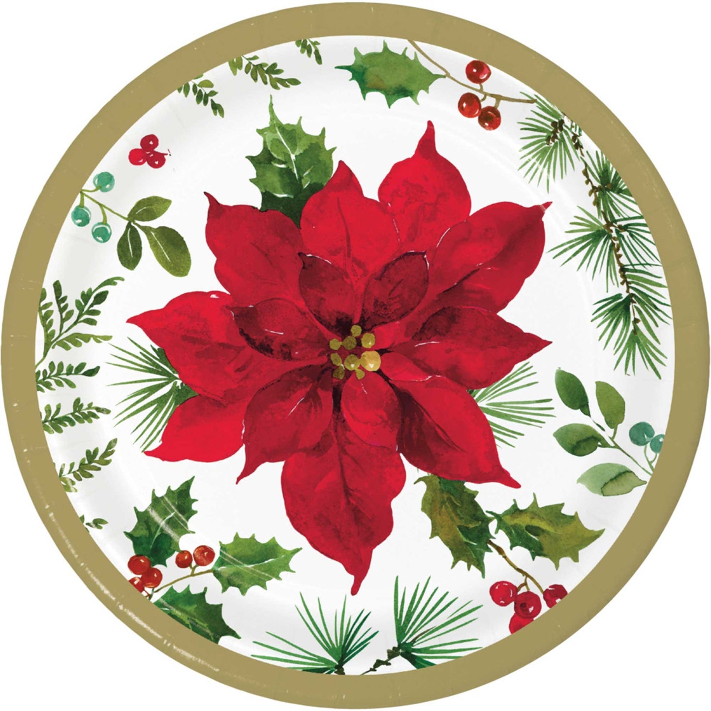 Posh Poinsettia Lunch Plates Paper 18cm