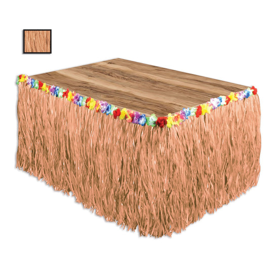 Table Skirt Artificial Natural Grass & Flowers