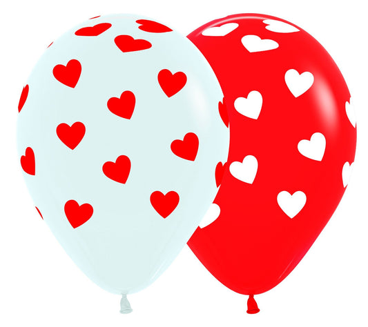 Sempertex 30cm Classic Hearts on Fashion Red & White Latex Balloons, 12PK