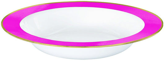 Premium Plastic Bowls 354ml White with Bright Pink Border