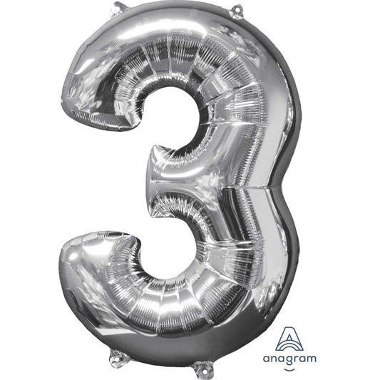 Mid-Size Shape Silver Numeral 3.