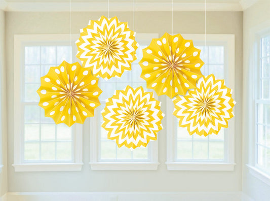 Fan Decorations Printed Paper Yellow Sunshine