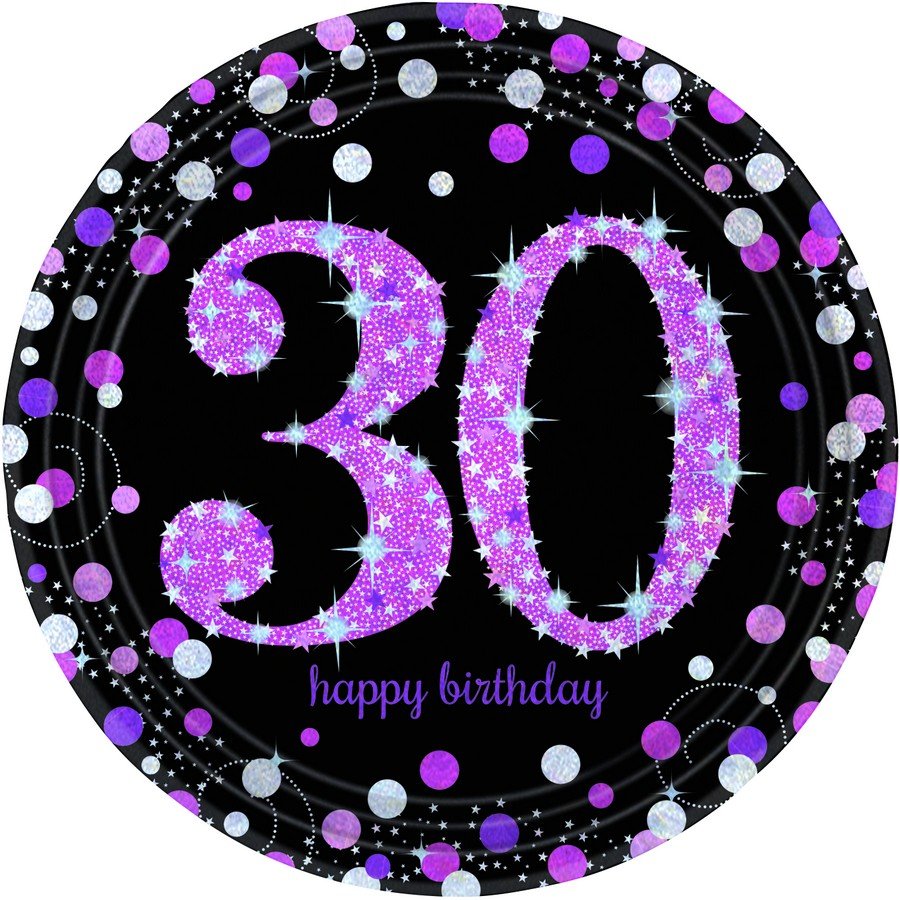 Pink Celebration 30 23cm Prismatic Paper Plates