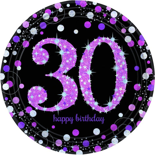Pink Celebration 30 23cm Prismatic Paper Plates