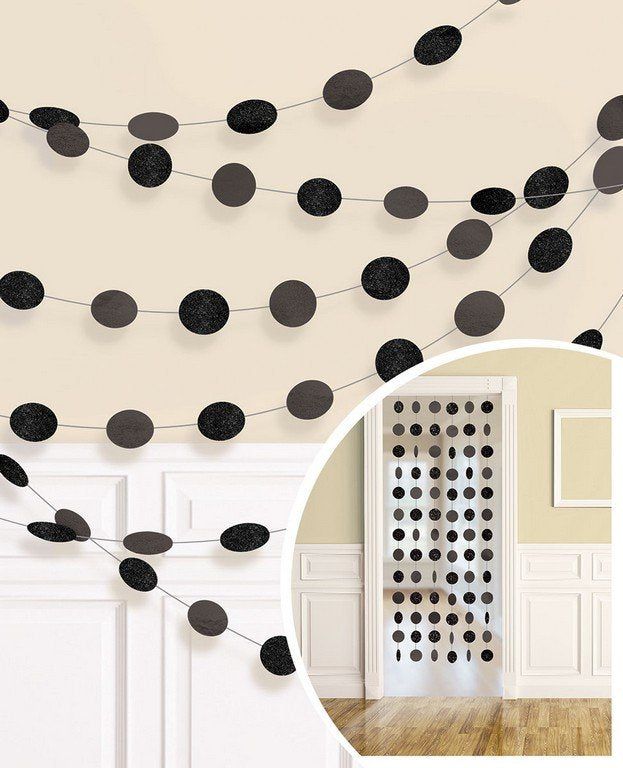 String Decorations Glitter Round  Jet Black