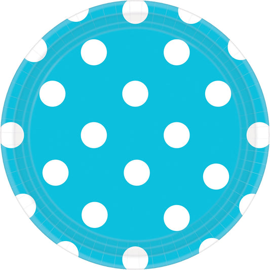 Dots 17cm Round Paper Plates Caribbean Blue