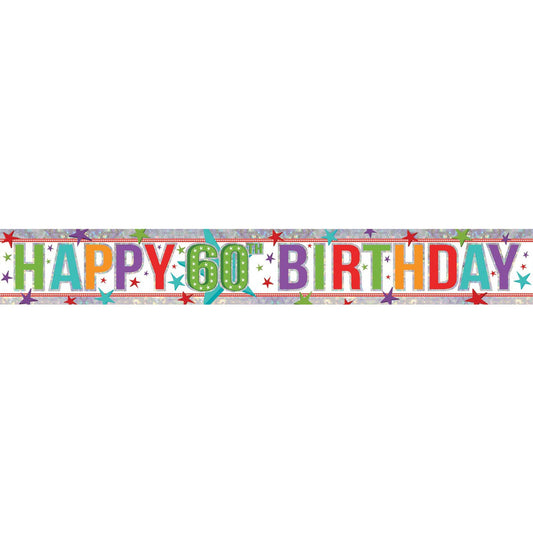 Banner Holographic Happy Birthday 60th Multi