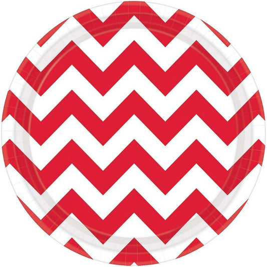 Chevron 17cm Round Plates Apple Red