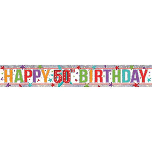 Banner Holographic Happy Birthday 50th Multi