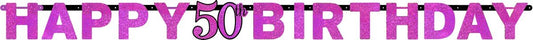 Pink Celebration 50 Prismatic Letter Banner