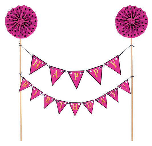 Cake Pick Happy Birthday Pink - Wood with Paper