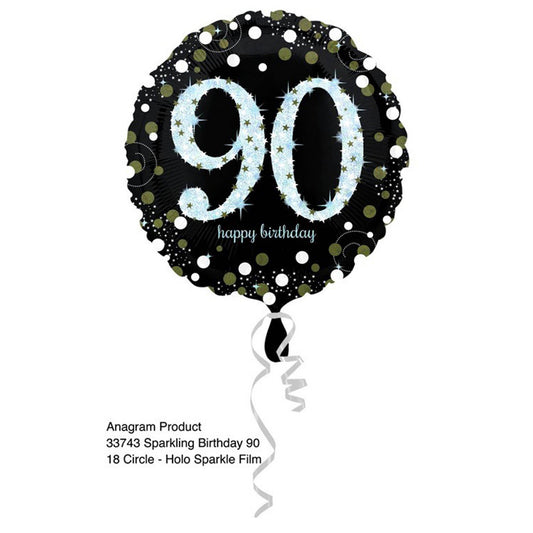 45cm Standard Holographic Sparkling Birthday 90