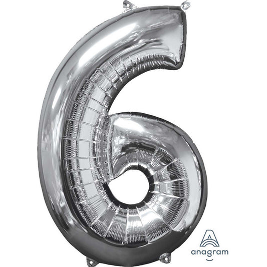 Mid-Size Shape Silver Numeral 6.