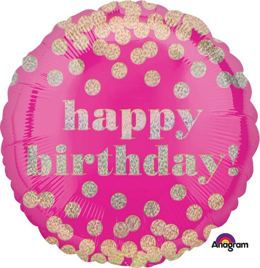 45cm Standard Holographic Happy Birthday Dotty Balloon