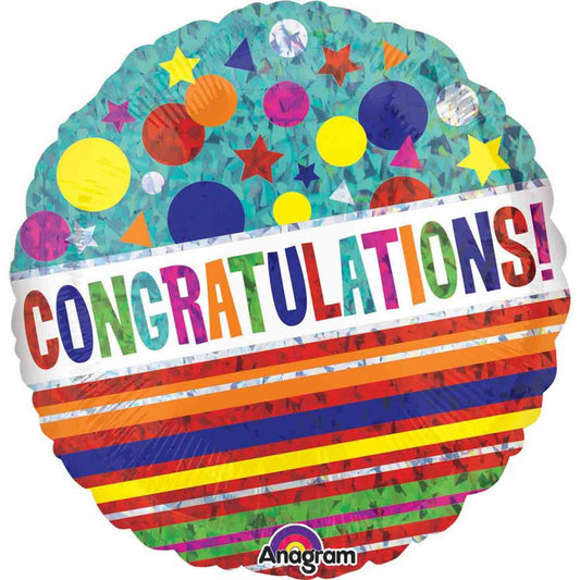45cm Standard Holographic Congratulations Sparkle Balloon