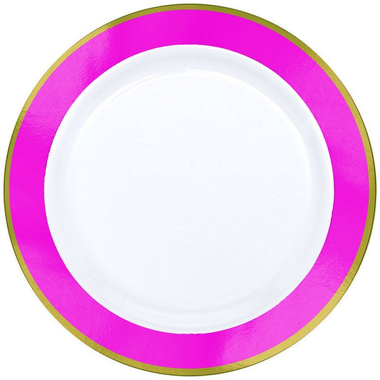 Premium Plastic Plates 19cm White with Bright Pink Border