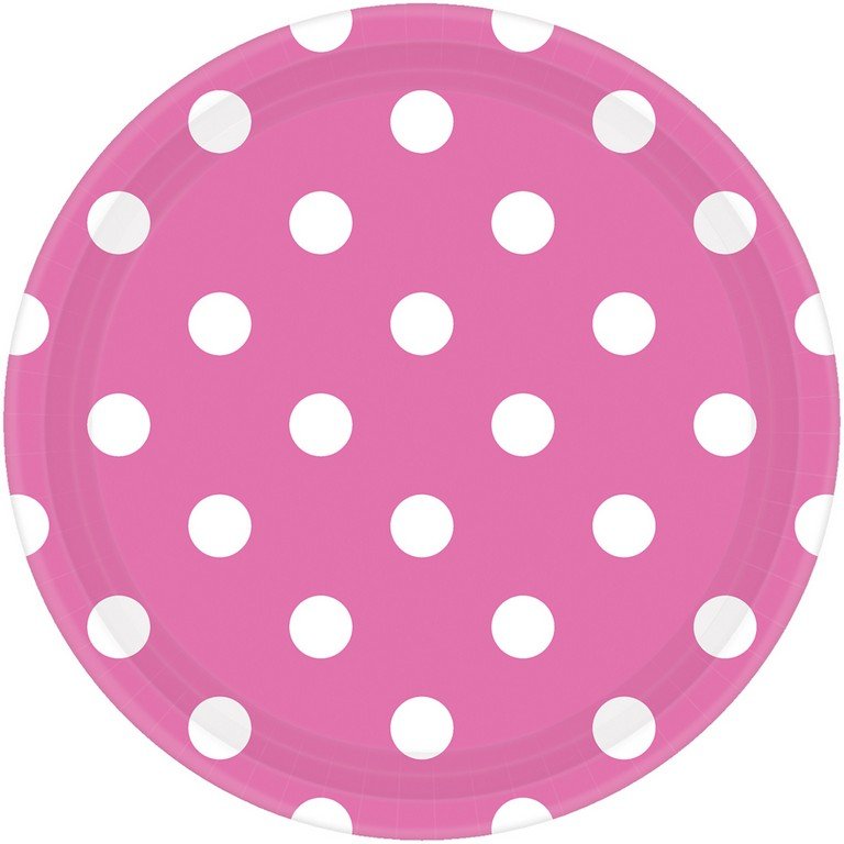 Dots 23cm Round Paper Plates Bright Pink