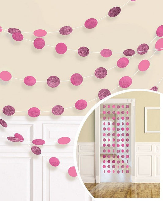 String Decorations Glitter Round  Bright Pink