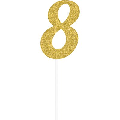 Cake Topper Number 8 Gold Glittered