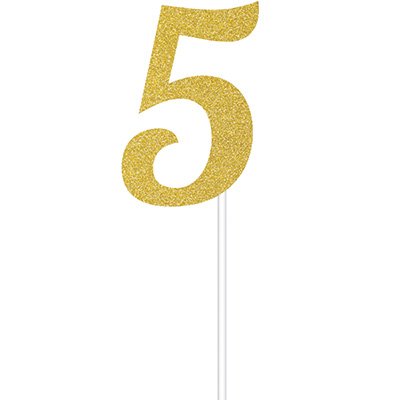 Cake Topper Number 5 Gold Glittered