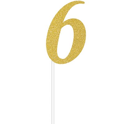 Cake Topper Number 6 Gold Glittered