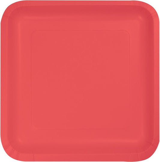 Coral Square Lunch Plates Paper 18cm