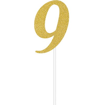 Cake Topper Number 9 Gold Glittered