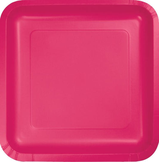 Hot Magenta Square Dinner Plates Paper 23cm