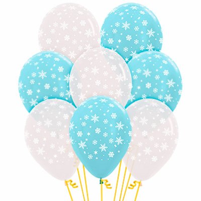 Sempertex 30cm Snowflakes Crystal Clear & Satin Pearl Blue Latex Balloons, 12PK