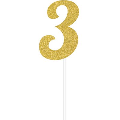 Cake Topper Number 3 Gold Glittered