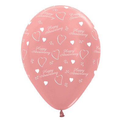 Sempertex 30cm Anniversary Metallic Rose Gold Latex Balloons, 6PK