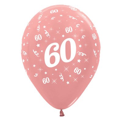 Sempertex 30cm Age 60 Metallic Rose Gold Latex Balloons, 6PK