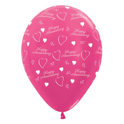 Sempertex 30cm Anniversary Metallic Fuchsia Latex Balloons, 6PK