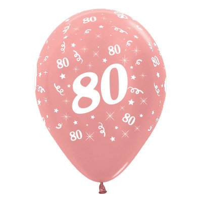 Sempertex 30cm Age 80 Metallic Rose Gold Latex Balloons, 6PK