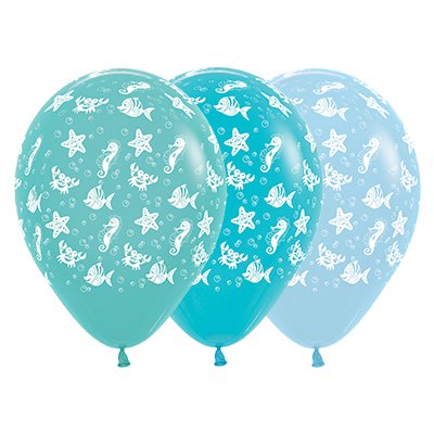 Sempertex 30cm Sea Creatures Fashion Aquamarine, Caribbean Blue & Blue Pastel Latex Balloons, 25PK