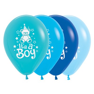 Sempertex 30cm It's A Boy Teddy Fashion Assorted Latex Balloons, 25PK