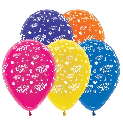 Sempertex 30cm Birthday Girl Crystal Assorted Latex Balloons, 25PK