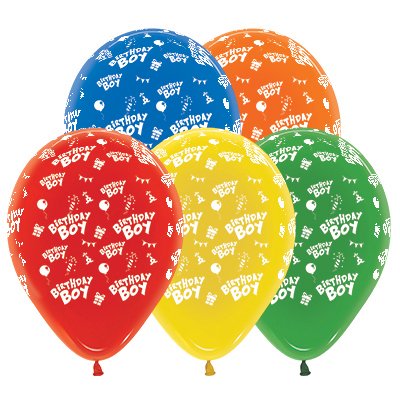 Sempertex 30cm Birthday Boy Crystal Assorted Latex Balloons, 25PK