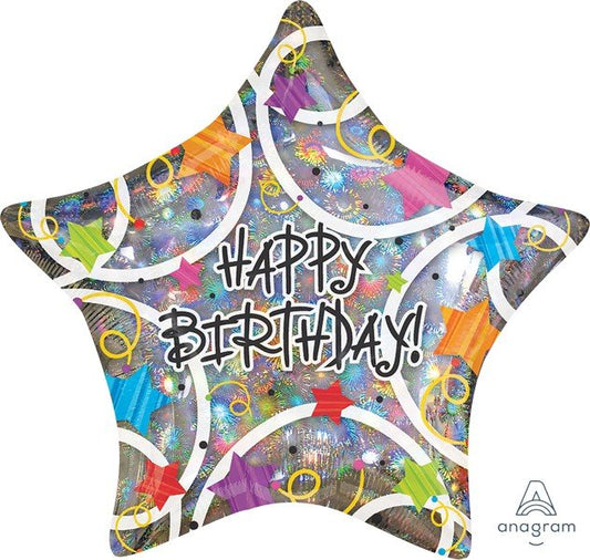 Jumbo Shape Holographic Happy Birthday Stars