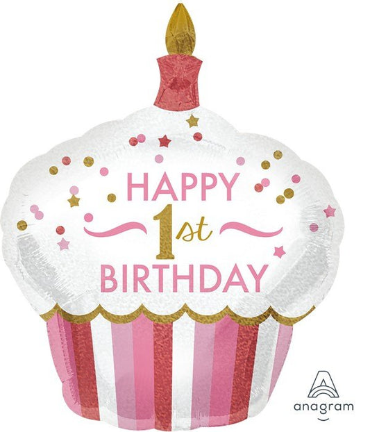 SuperShape Holographic 1st Birthday Cupcake Girl