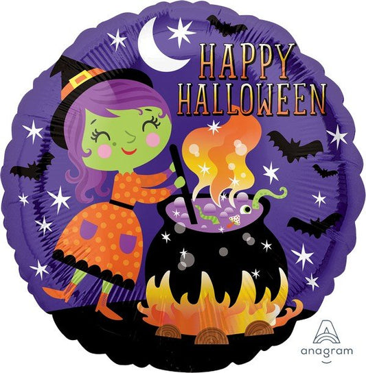 45cm Standard HX Happy Halloween Witch and Cauldron