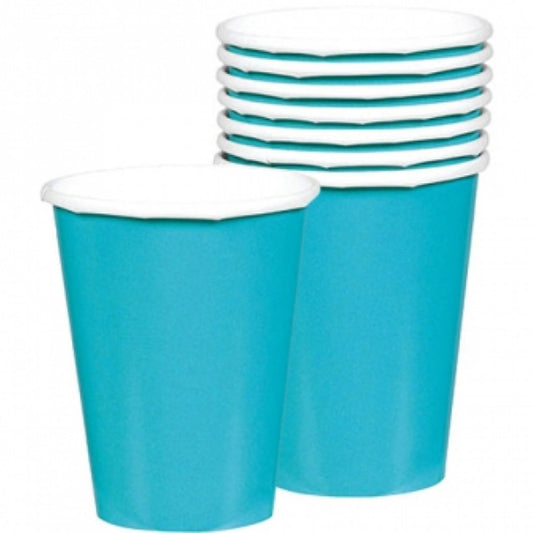 266ml Cups Paper - Caribbean Blue (Pack of 20)