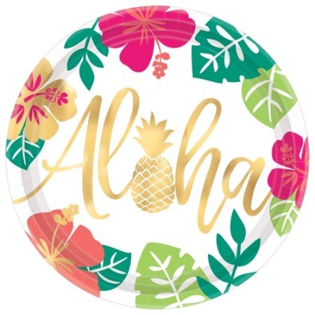 You Had Me At Aloha 26cm Round Metallic Paper Plates