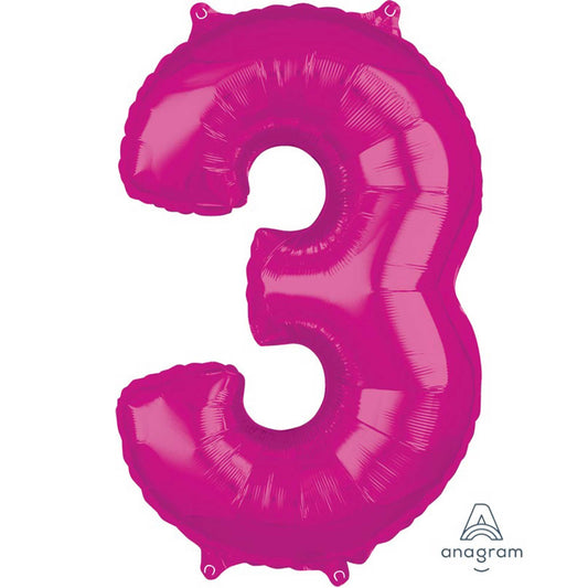 Mid-Size Shape Pink Numeral 3.