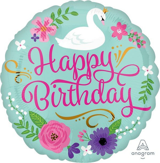 45cm Standard HX Happy Birthday Floral Swan
