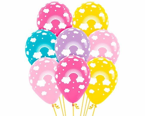 Sempertex 30cm Rainbow Design on Fashion White Latex Balloons, 12PK
