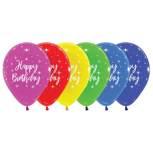 Sempertex 30cm Happy Birthday Radiant Crystal Assorted Latex Balloons, 12PK
