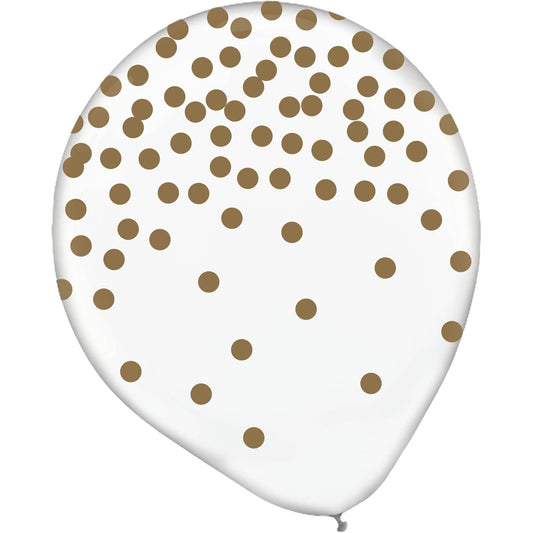 Gold Confetti 30cm Printed Top Heavy Latex Balloons, 6PK