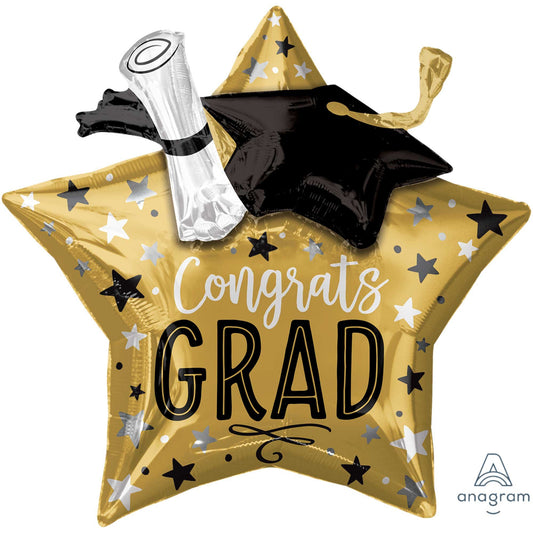 Multi-Balloon XL Congrats Grad Star, Cap & Diploma