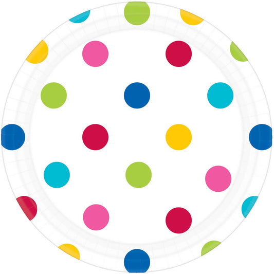 Dots 17cm Round Paper Plates Rainbow